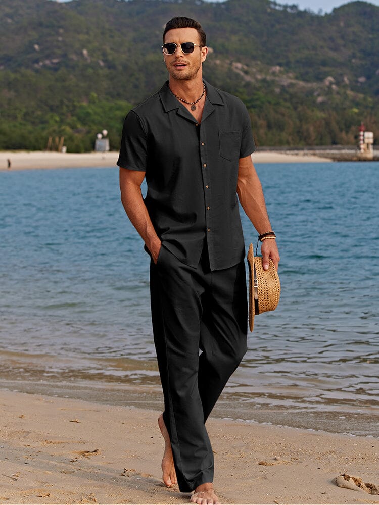 Men's camp collar shirt and trousers set view 2