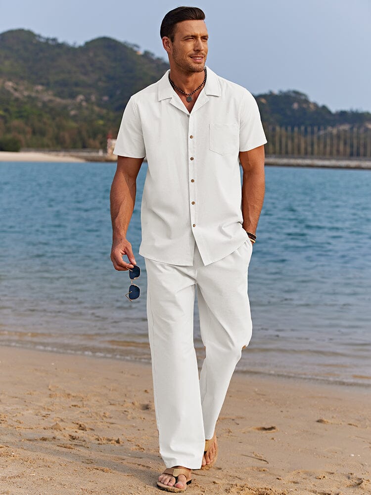 Men's camp collar shirt and trousers set view 4