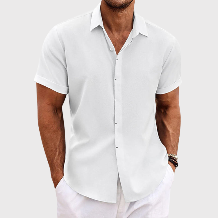 mens short sleeve linen button-up shirt | lightweight summer top - alternate view