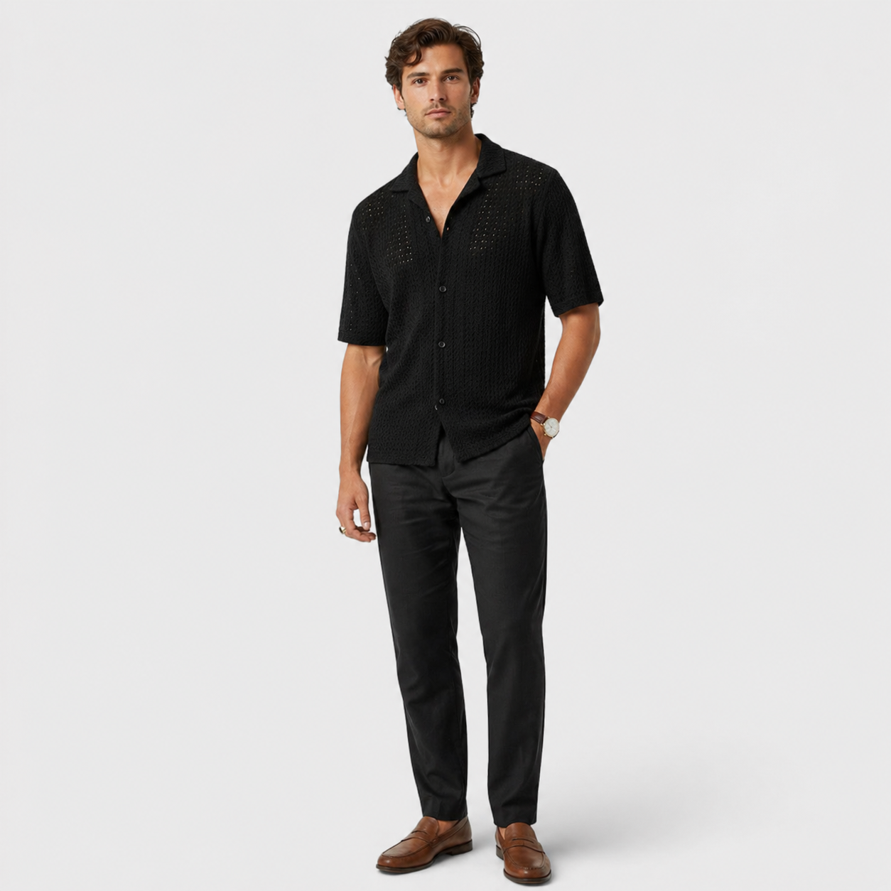 mens smart casual linen shirt | breathable summer button-up - alternate view