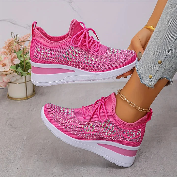 Women's Rhinestone Detail Mesh Trainers | Elegant Cushioned Sneakers