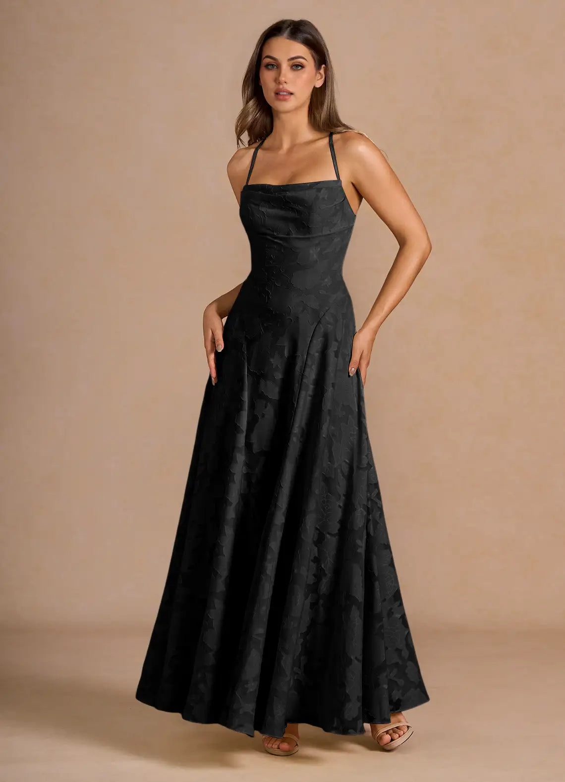 Women's Red Floral Lace Spaghetti Strap A-Line Maxi Evening Dress Wedding Guest