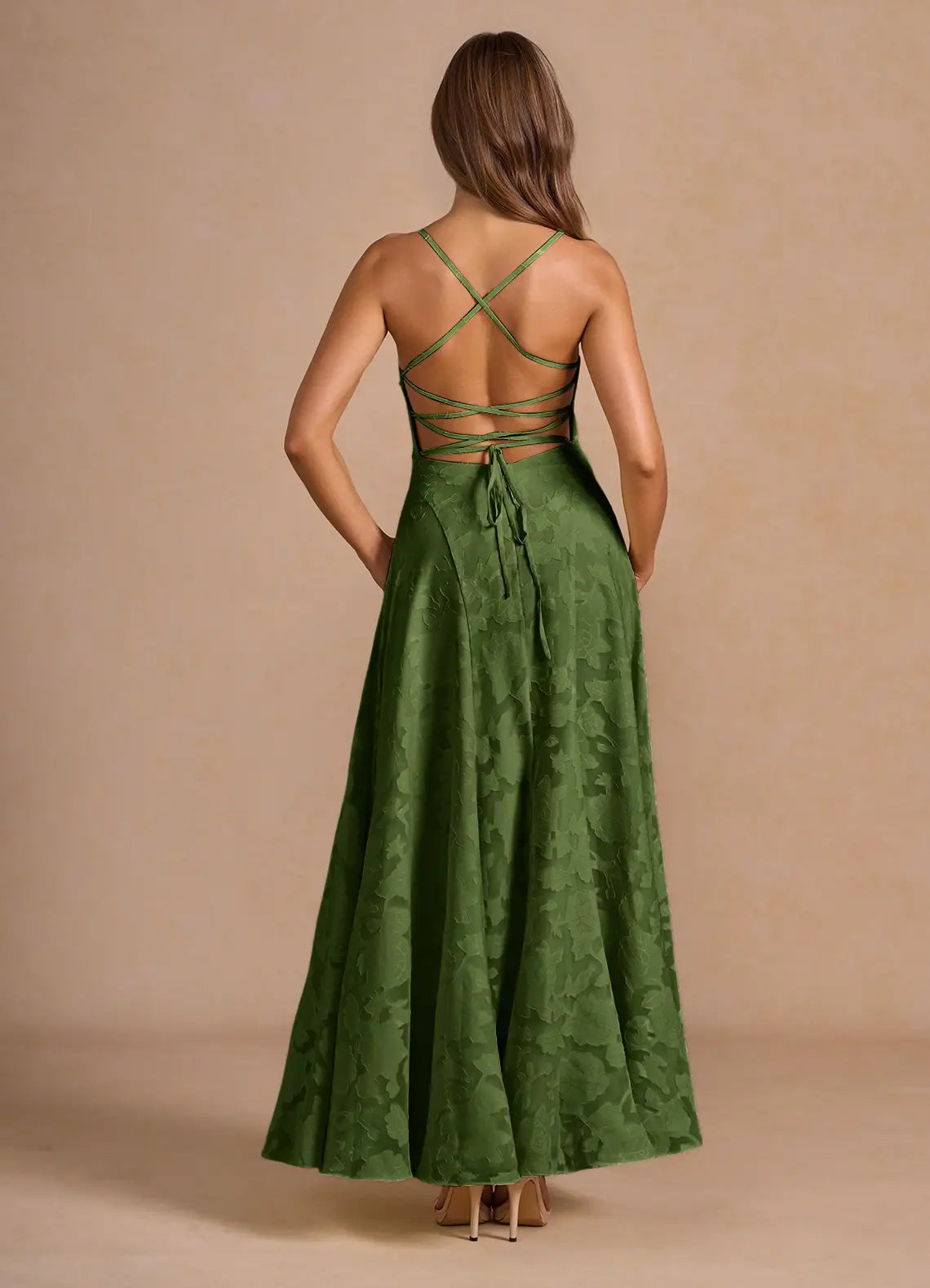 Women's Red Floral Lace Spaghetti Strap A-Line Maxi Evening Dress Wedding Guest