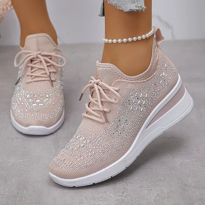 Women's Rhinestone Detail Mesh Trainers | Elegant Cushioned Sneakers