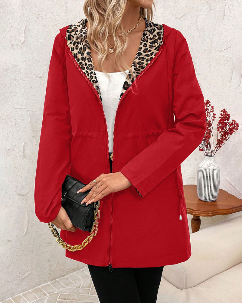 womens reversible coat with leopard print | two-in-one winter jacket - flat lay view