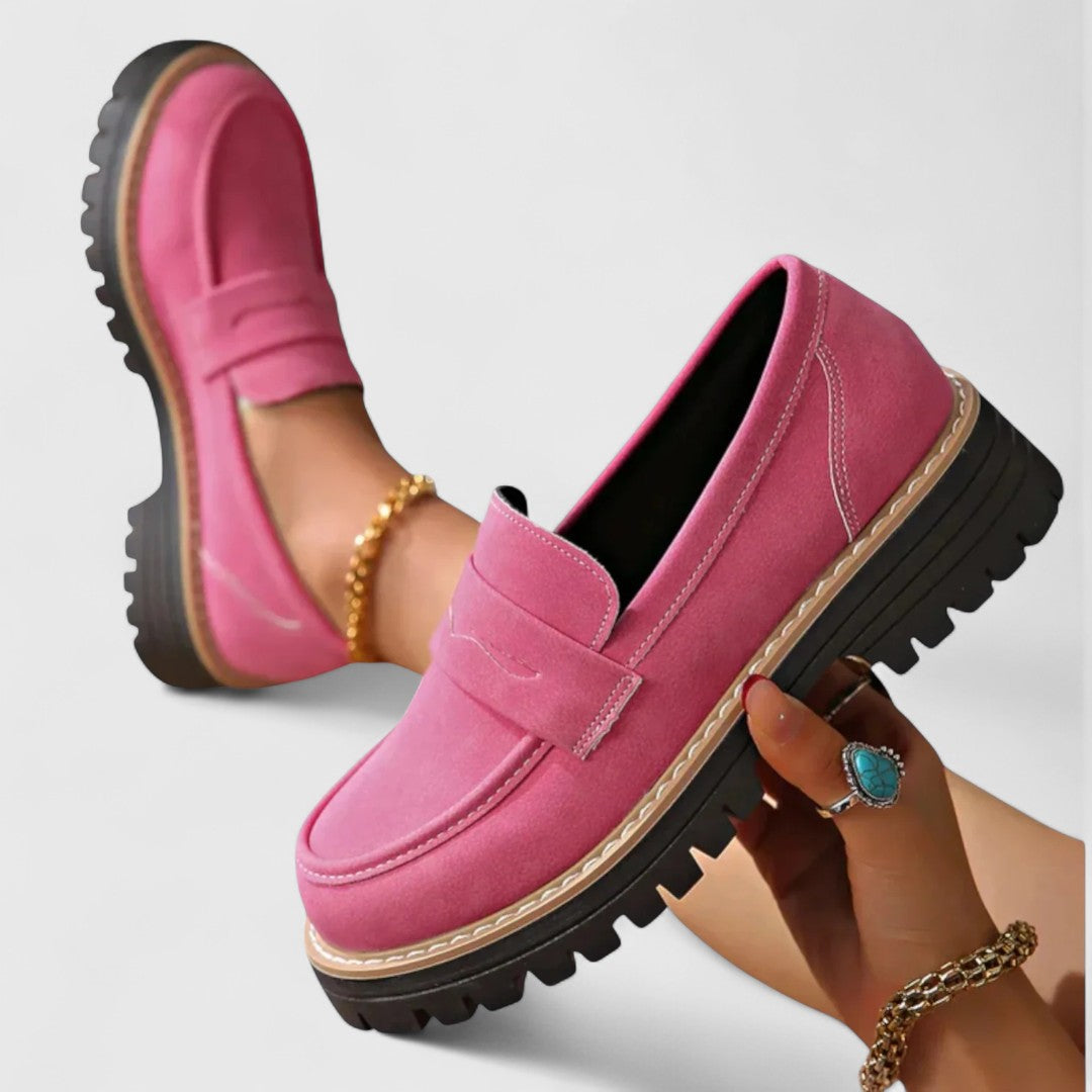 Women's Penny Loafer Slip-On Chunky Lug Sole Casual Shoes