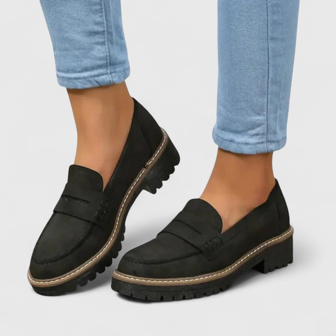Women's Penny Loafer Slip-On Chunky Lug Sole Casual Shoes