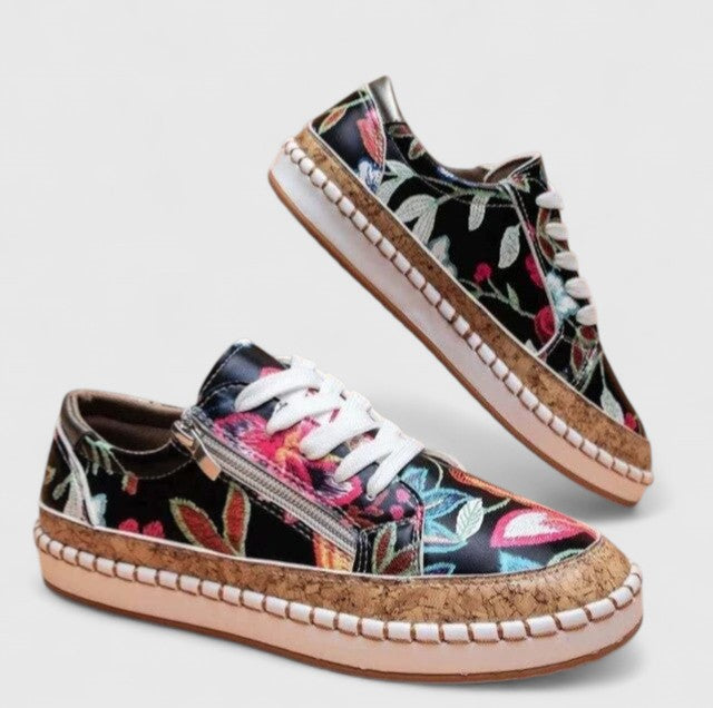 Women's Floral Embroidered Espadrille Sneakers | Jute Sole Lace-Up