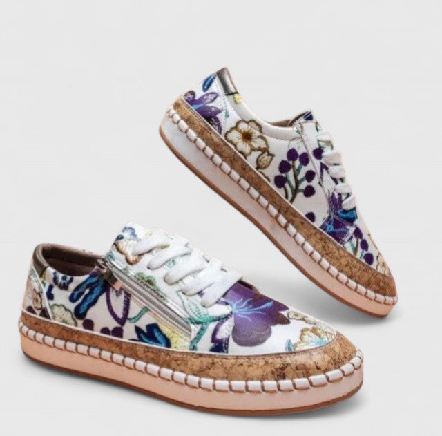 Women's Floral Embroidered Espadrille Sneakers | Jute Sole Lace-Up