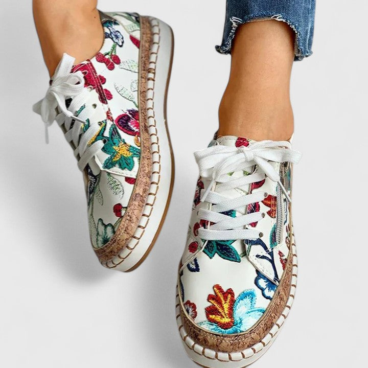 Women's Floral Embroidered Espadrille Sneakers | Jute Sole Lace-Up