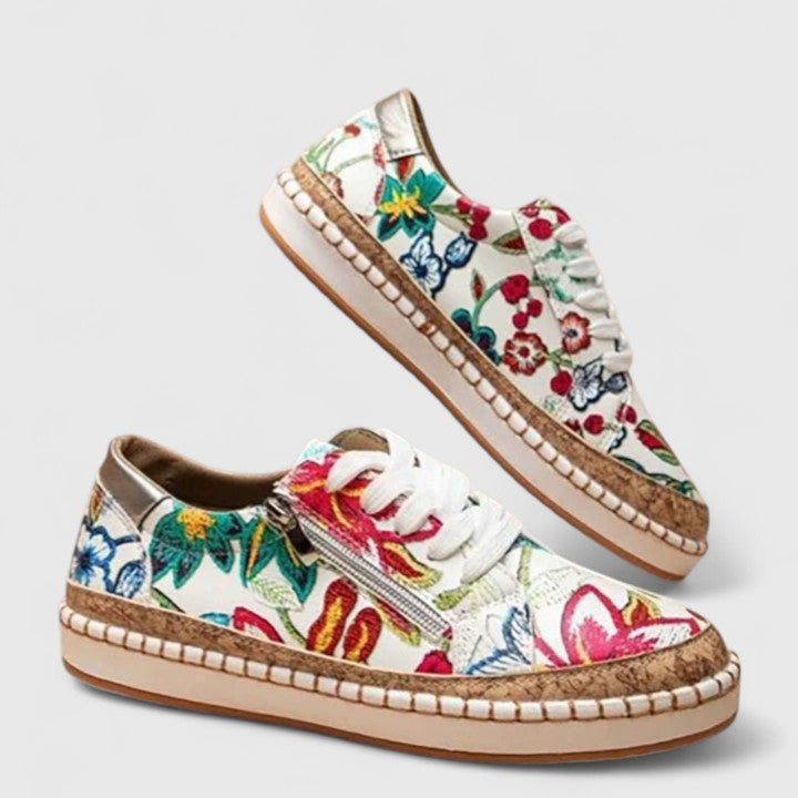 Women's Floral Embroidered Espadrille Sneakers | Jute Sole Lace-Up