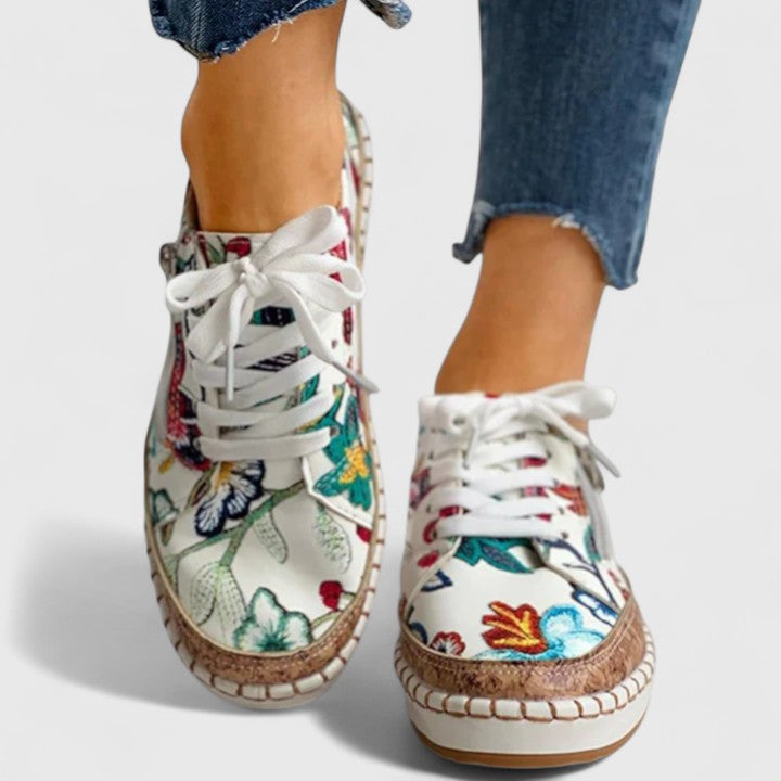 Women's Floral Embroidered Espadrille Sneakers | Jute Sole Lace-Up