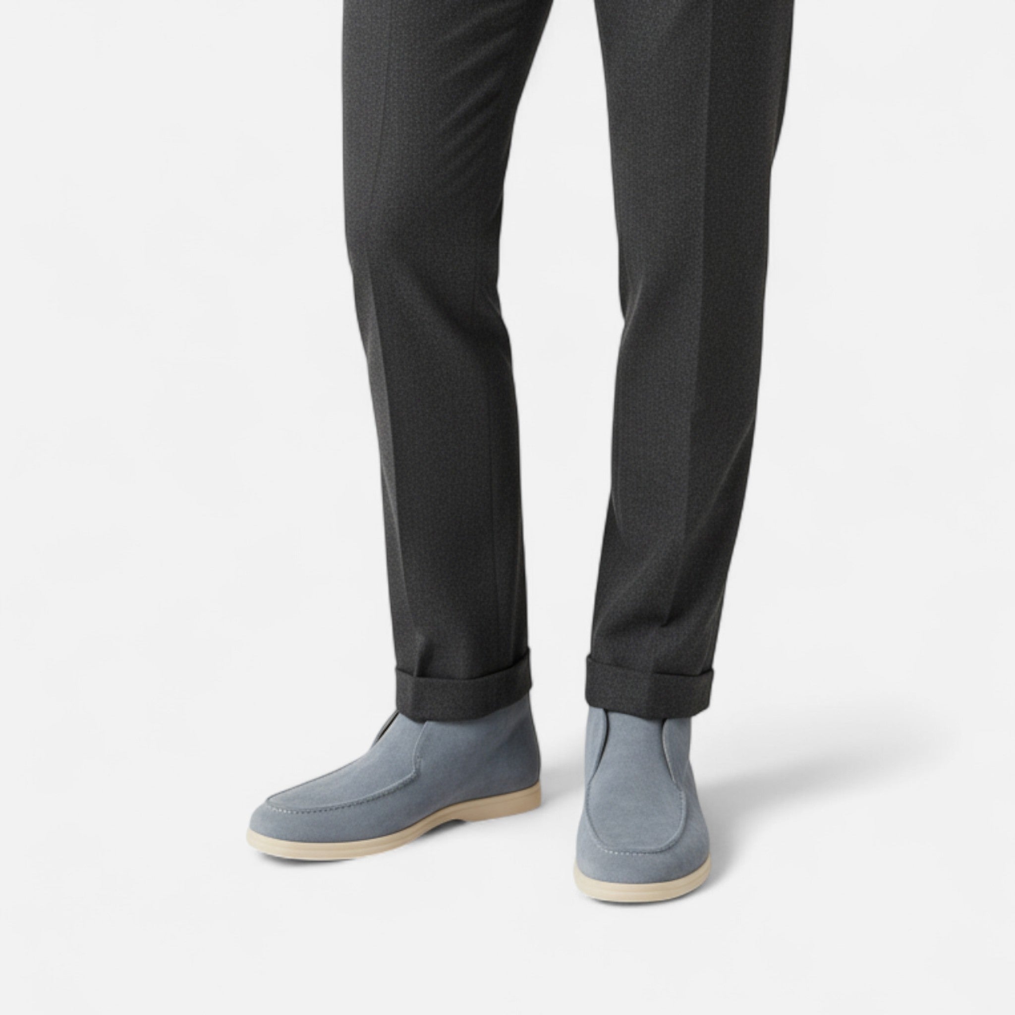 mens high suede loafers | premium casual dress shoes - flat lay view