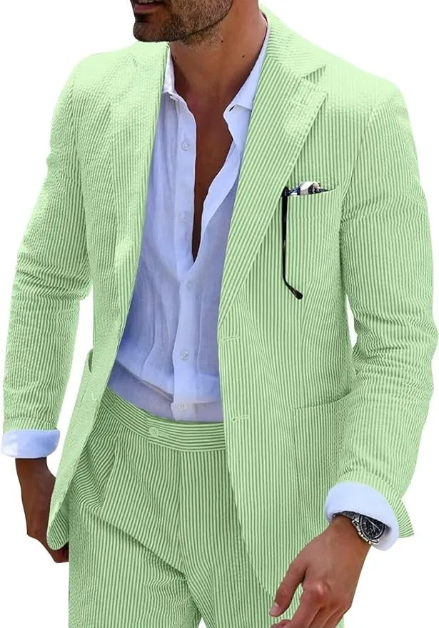 Men's Striped Seersucker 2-Piece Suit | Summer Blazer and Pants