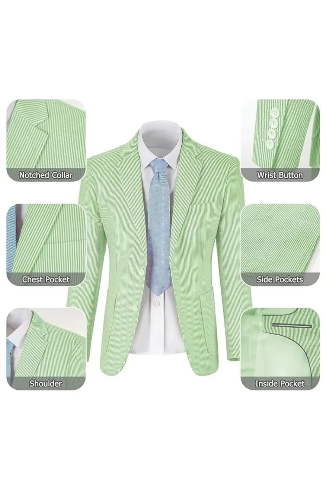 Men's Striped Seersucker 2-Piece Suit | Summer Blazer and Pants