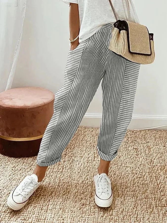womens striped wide leg pants | casual summer trousers - detail view