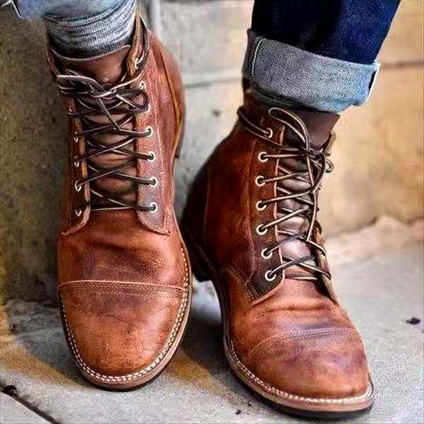Men's Lace-Up Leather Ankle Boots | Retro High-Top Oxford Style