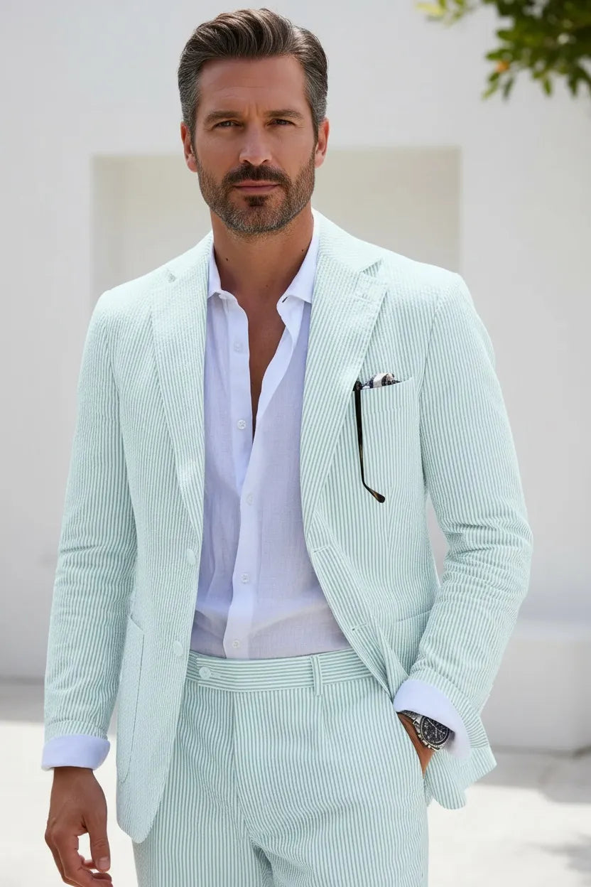 Men's Striped Seersucker 2-Piece Suit | Summer Blazer and Pants
