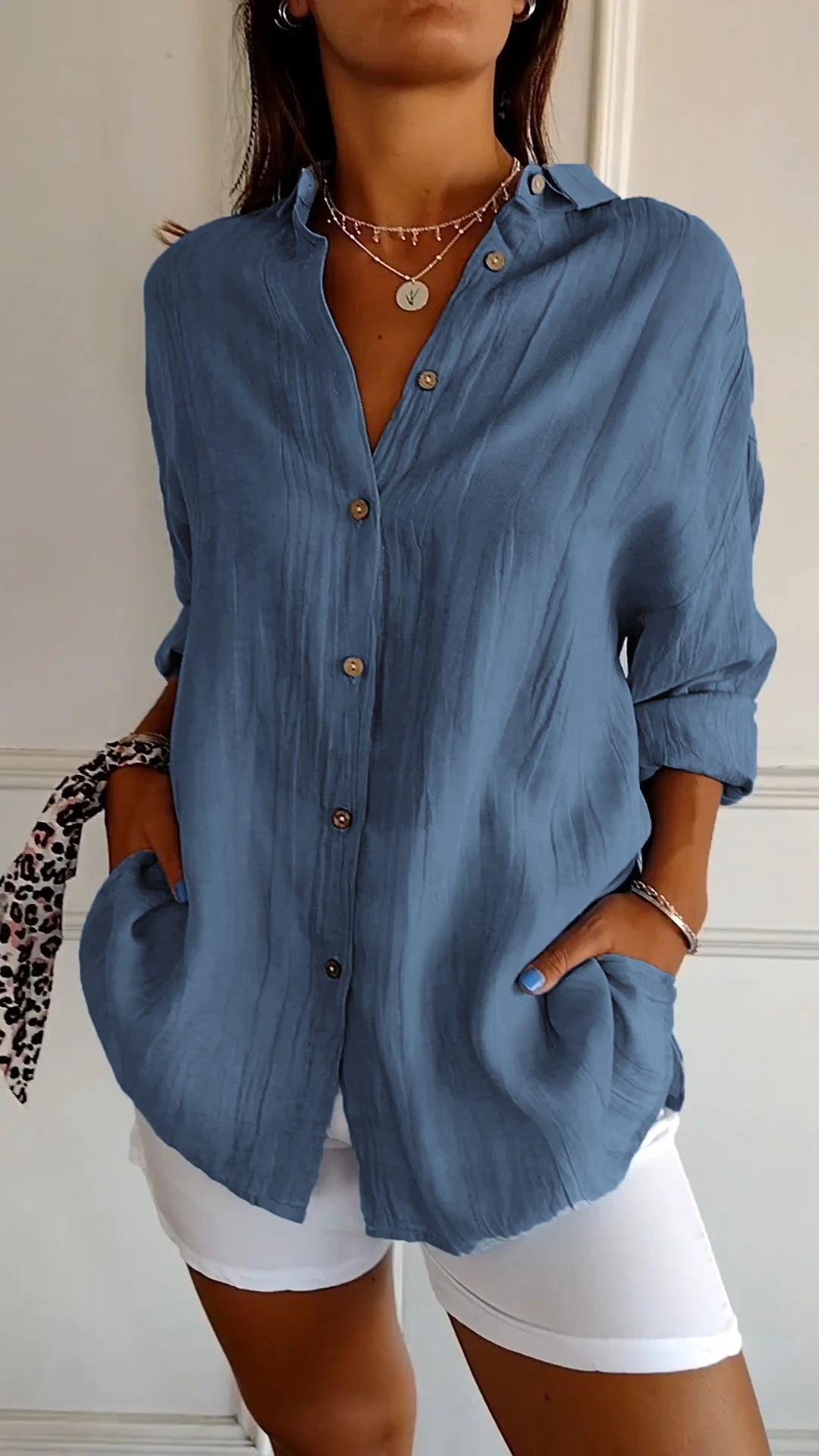 Women's Oversized Long Sleeve Button-Down Shirt | Relaxed Casual Top