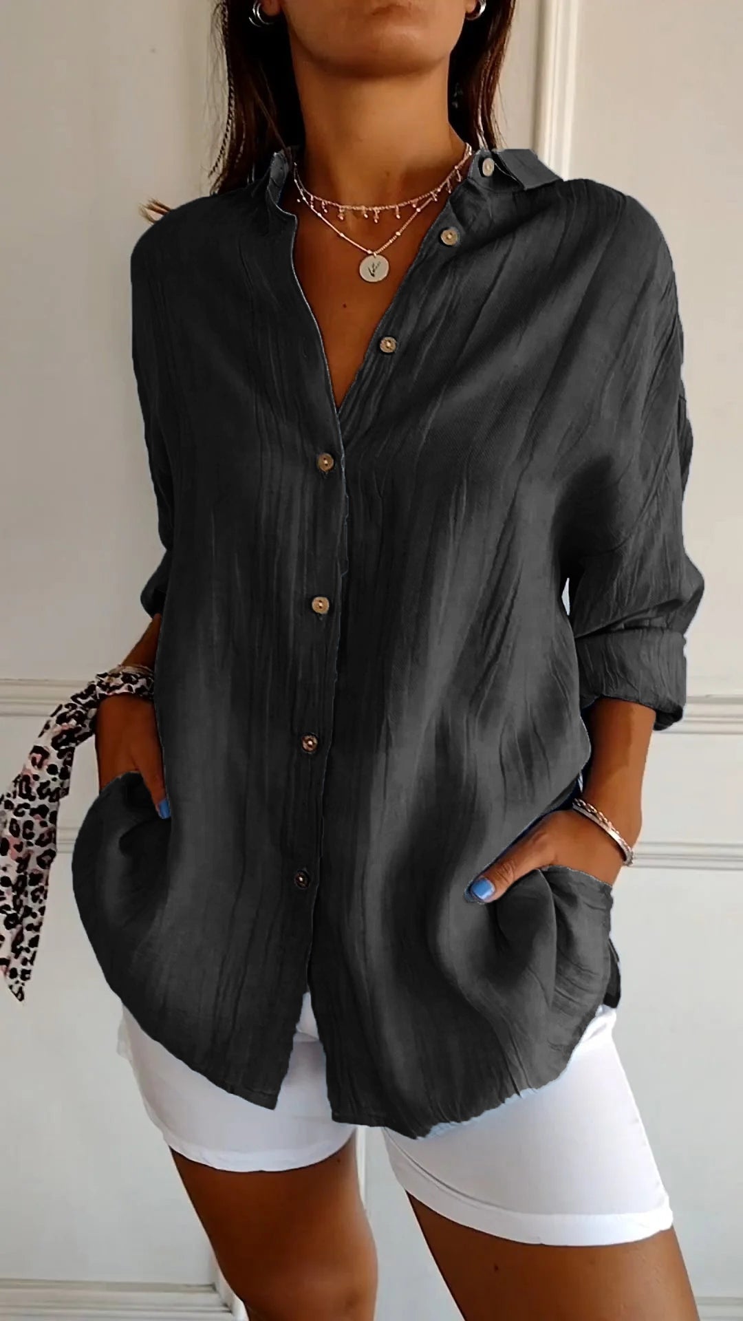Women's Oversized Long Sleeve Button-Down Shirt | Relaxed Casual Top