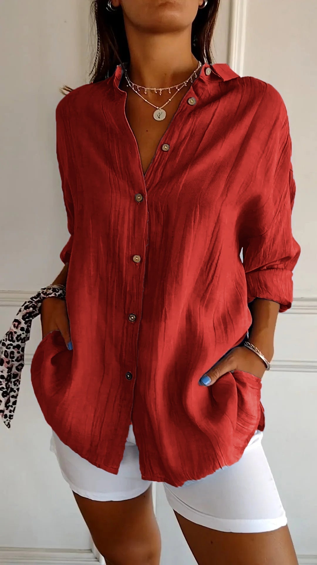 Women's Oversized Long Sleeve Button-Down Shirt | Relaxed Casual Top