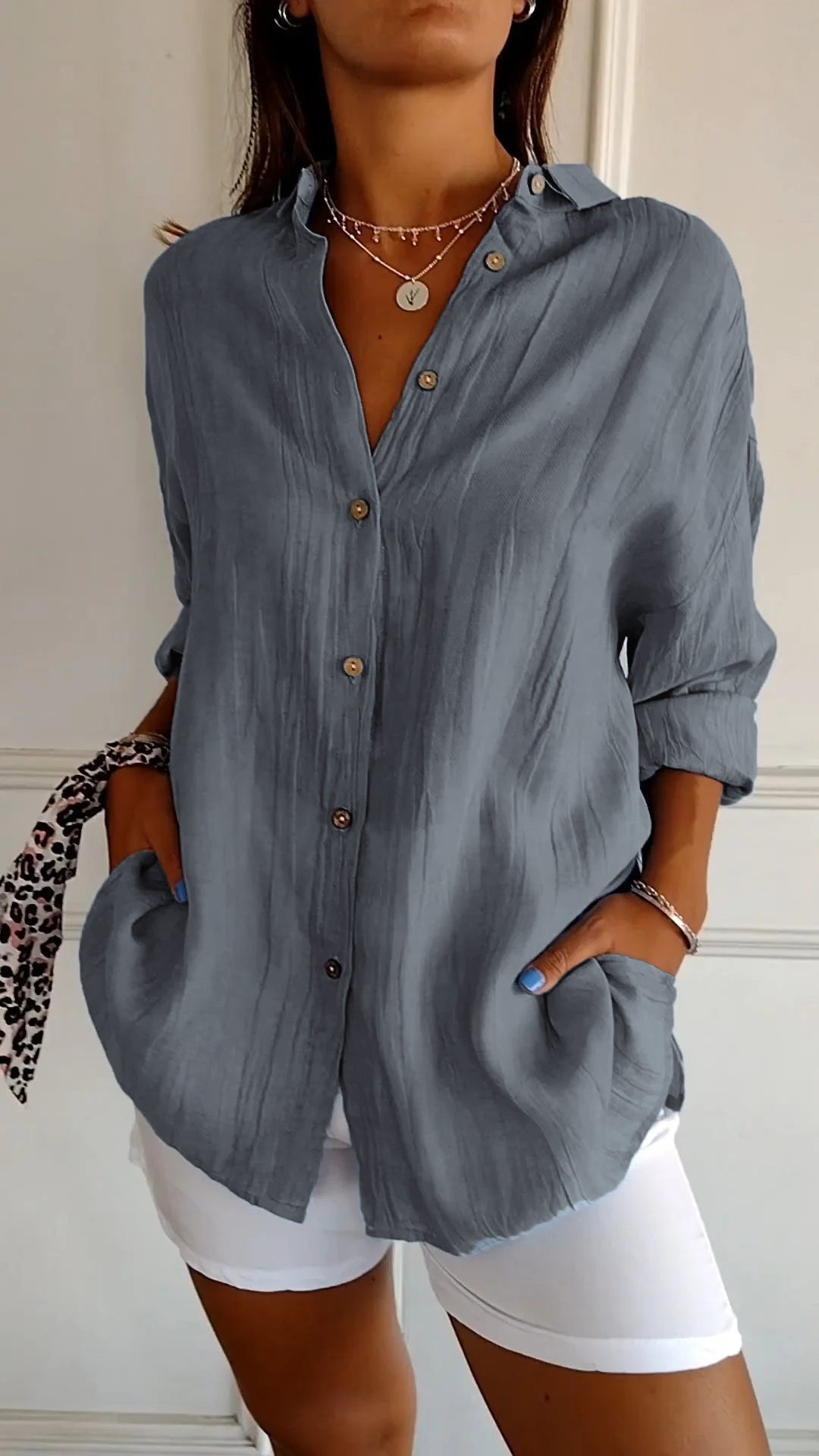 Women's Oversized Long Sleeve Button-Down Shirt | Relaxed Casual Top