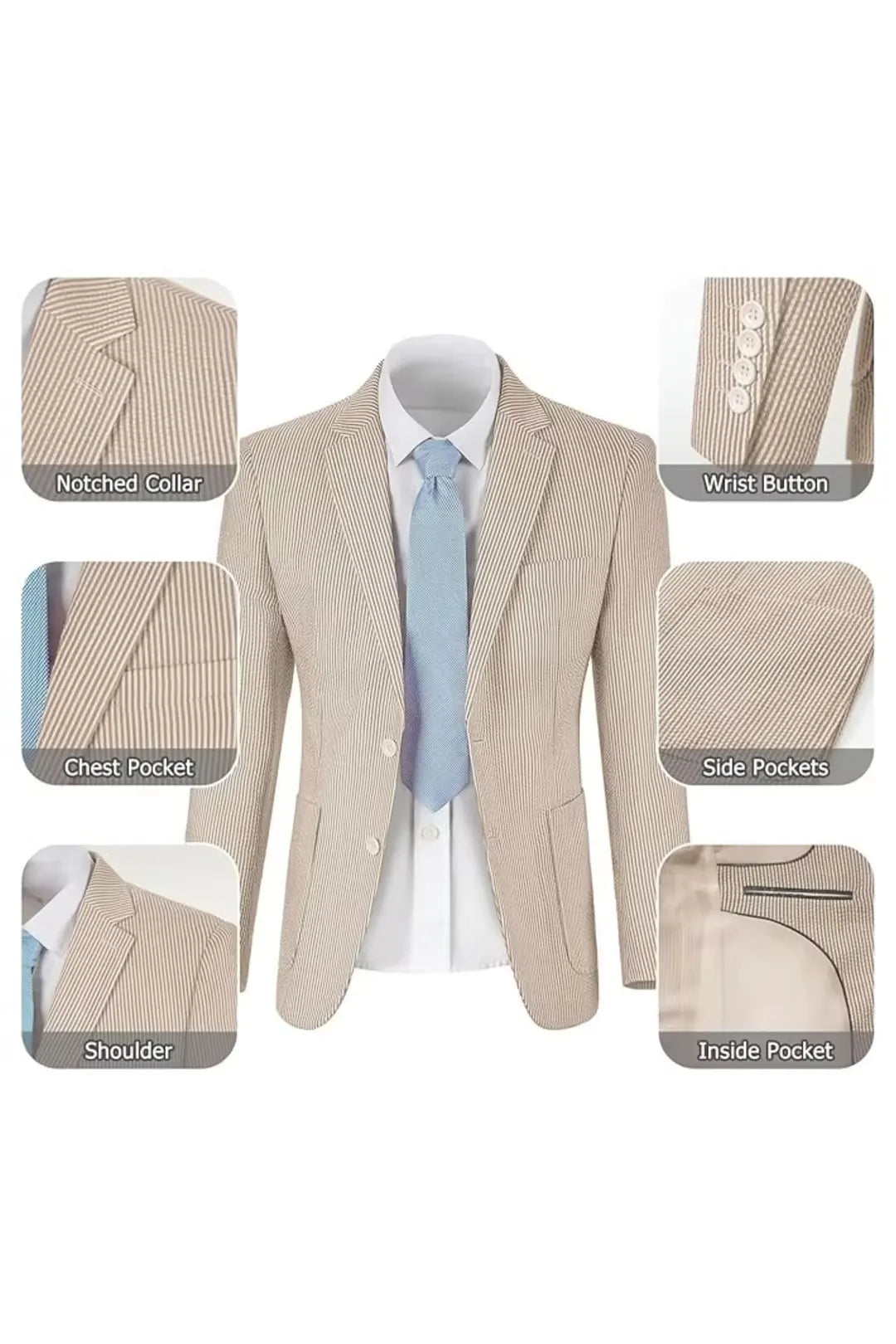 Men's Striped Seersucker 2-Piece Suit | Summer Blazer and Pants