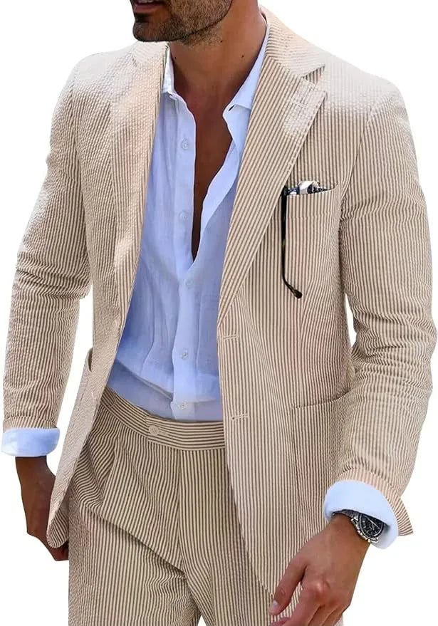 Men's Striped Seersucker 2-Piece Suit | Summer Blazer and Pants