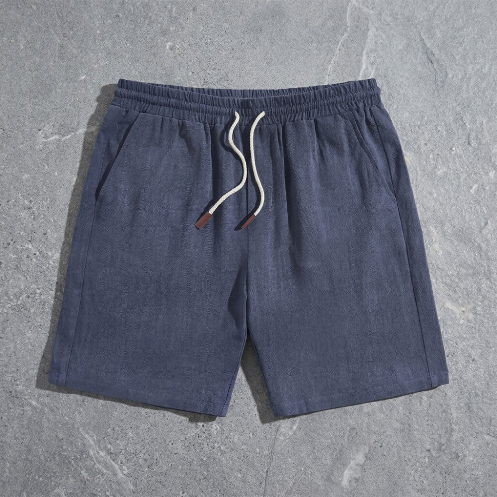 mens linen drawstring shorts | casual summer beach shorts - full view