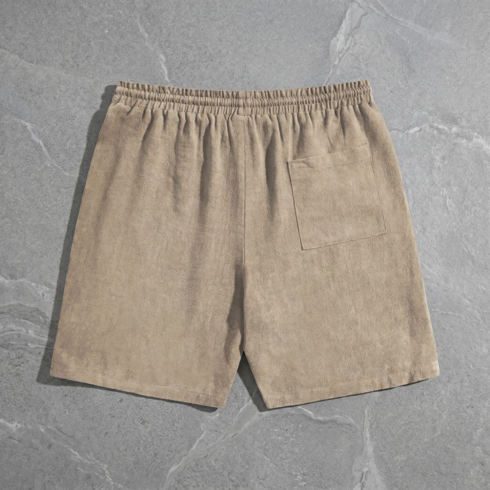 mens linen drawstring shorts | casual summer beach shorts - back view