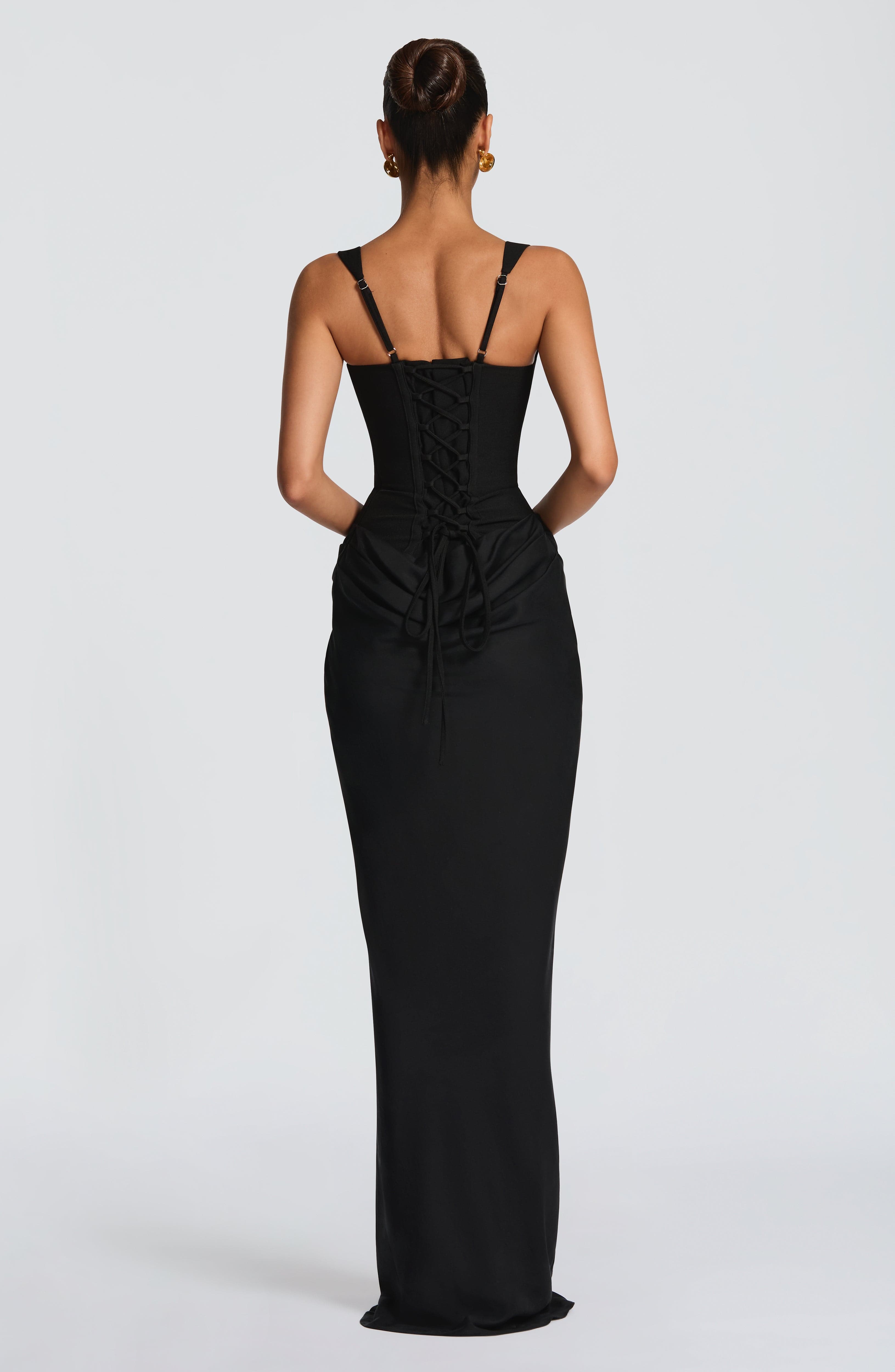 Women's Spaghetti Strap Scoop Neck Ruched Side Fitted Mermaid Maxi Evening Dress