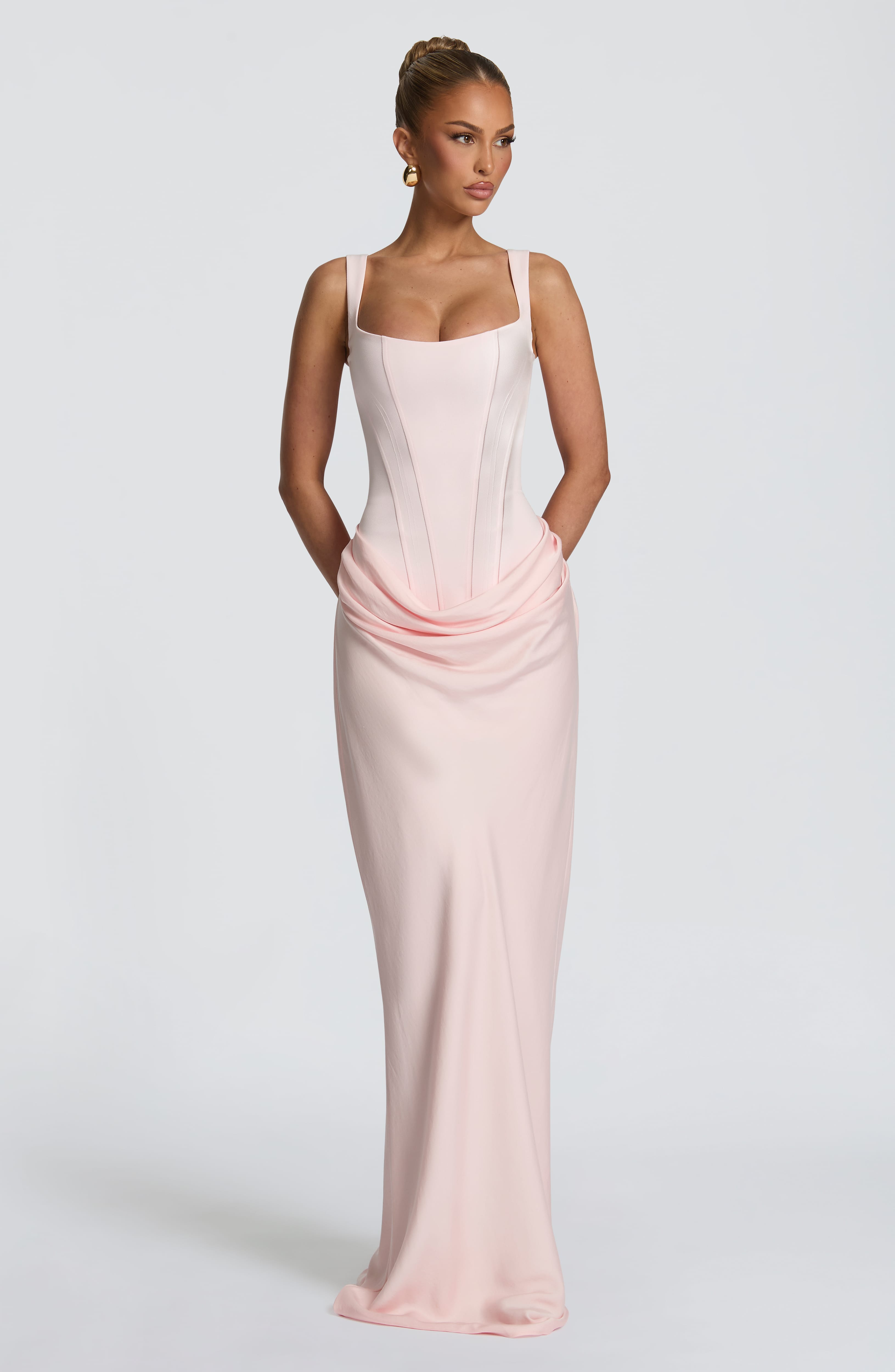 Women's Spaghetti Strap Scoop Neck Ruched Side Fitted Mermaid Maxi Evening Dress