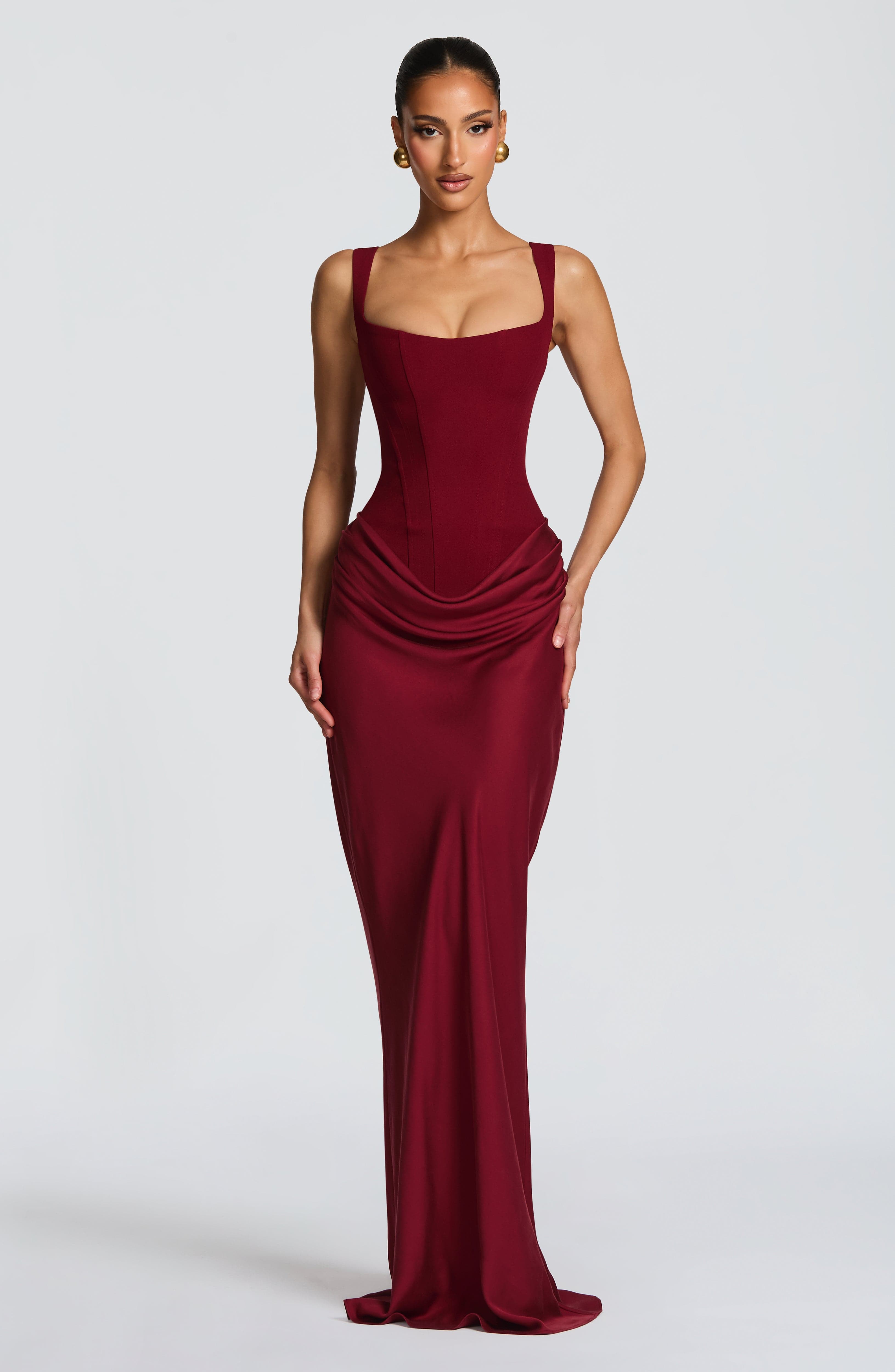 Women's Spaghetti Strap Scoop Neck Ruched Side Fitted Mermaid Maxi Evening Dress