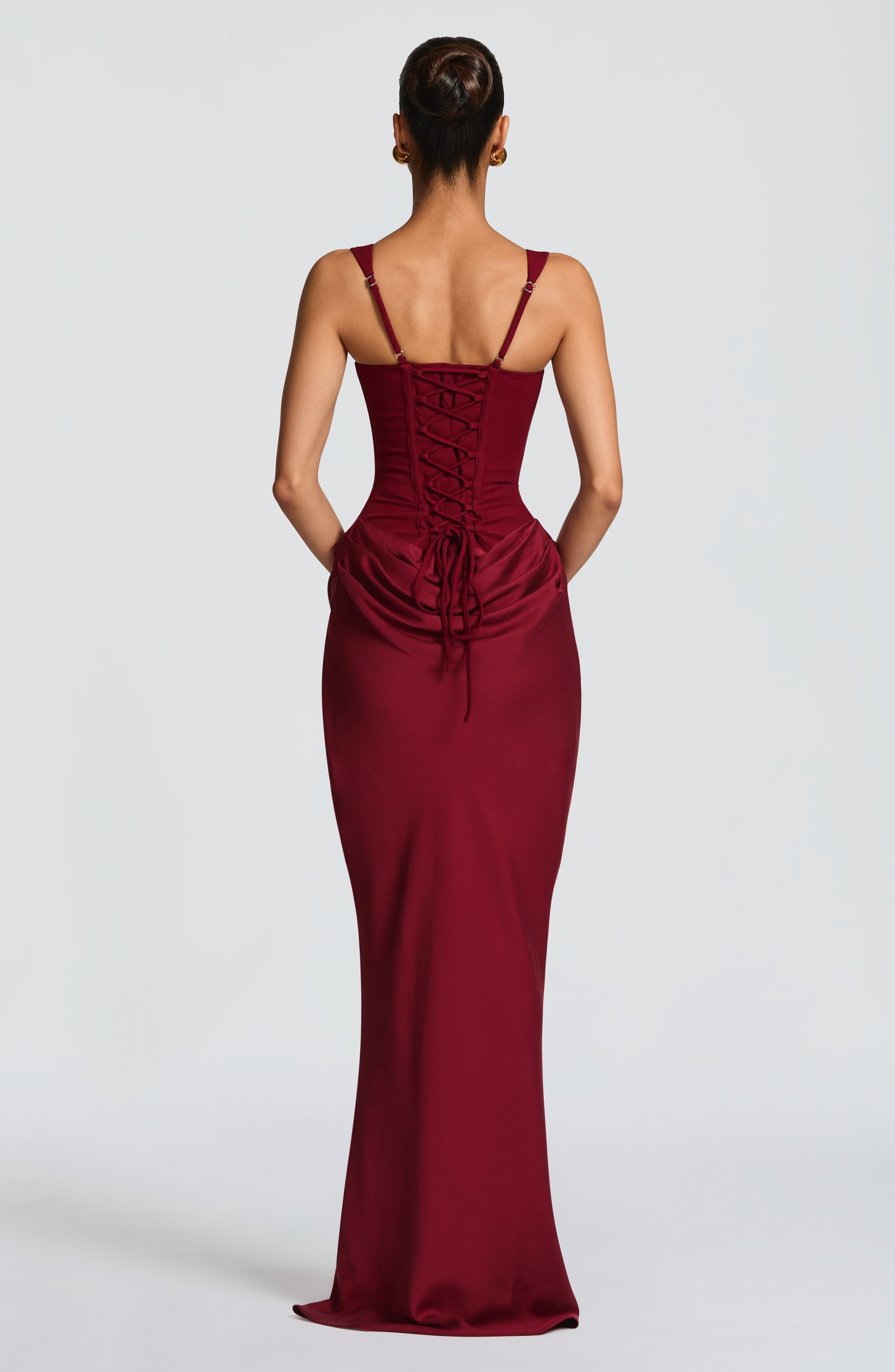 Women's Spaghetti Strap Scoop Neck Ruched Side Fitted Mermaid Maxi Evening Dress