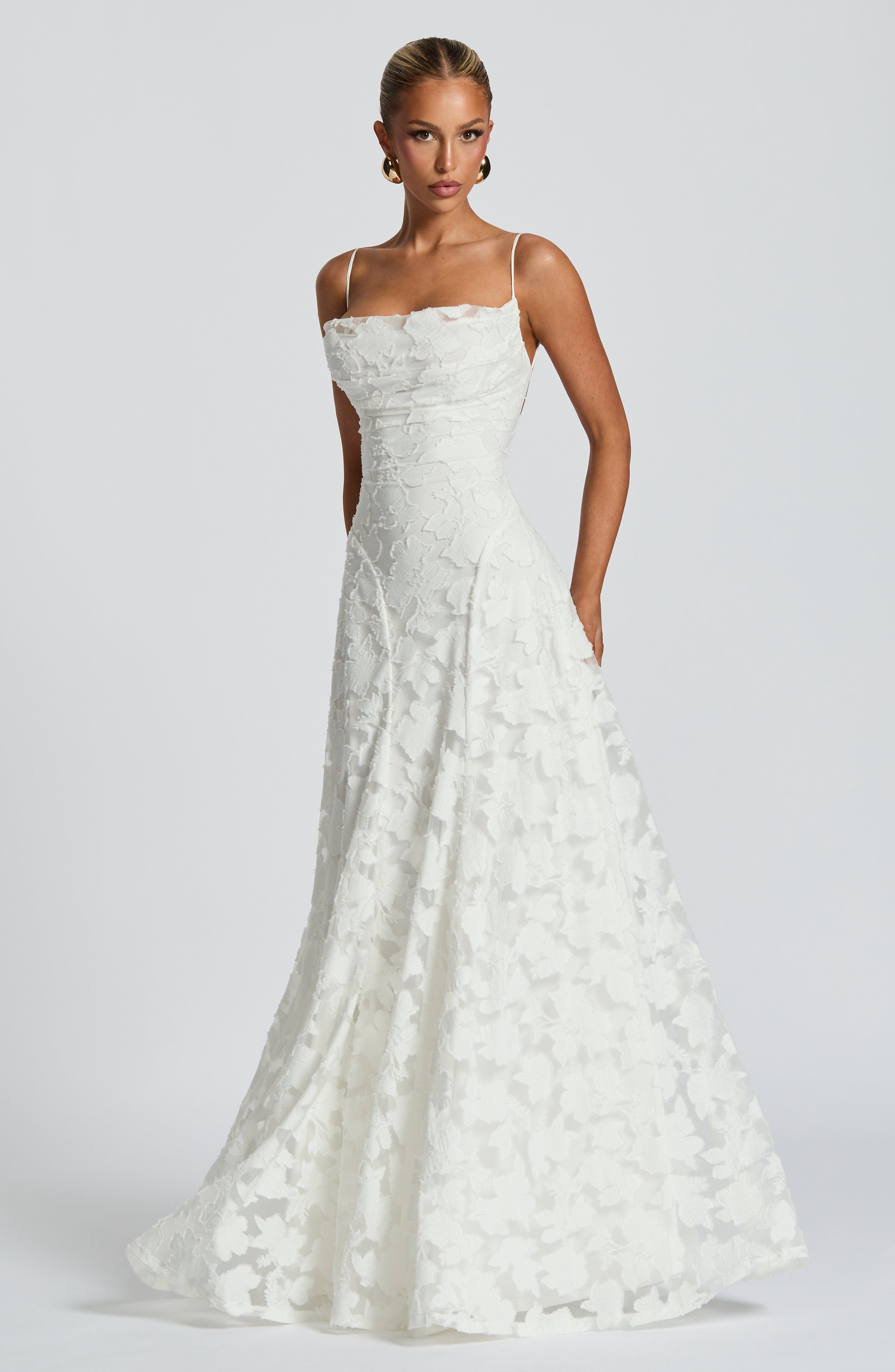 Women's Red Floral Lace Spaghetti Strap A-Line Maxi Evening Dress Wedding Guest