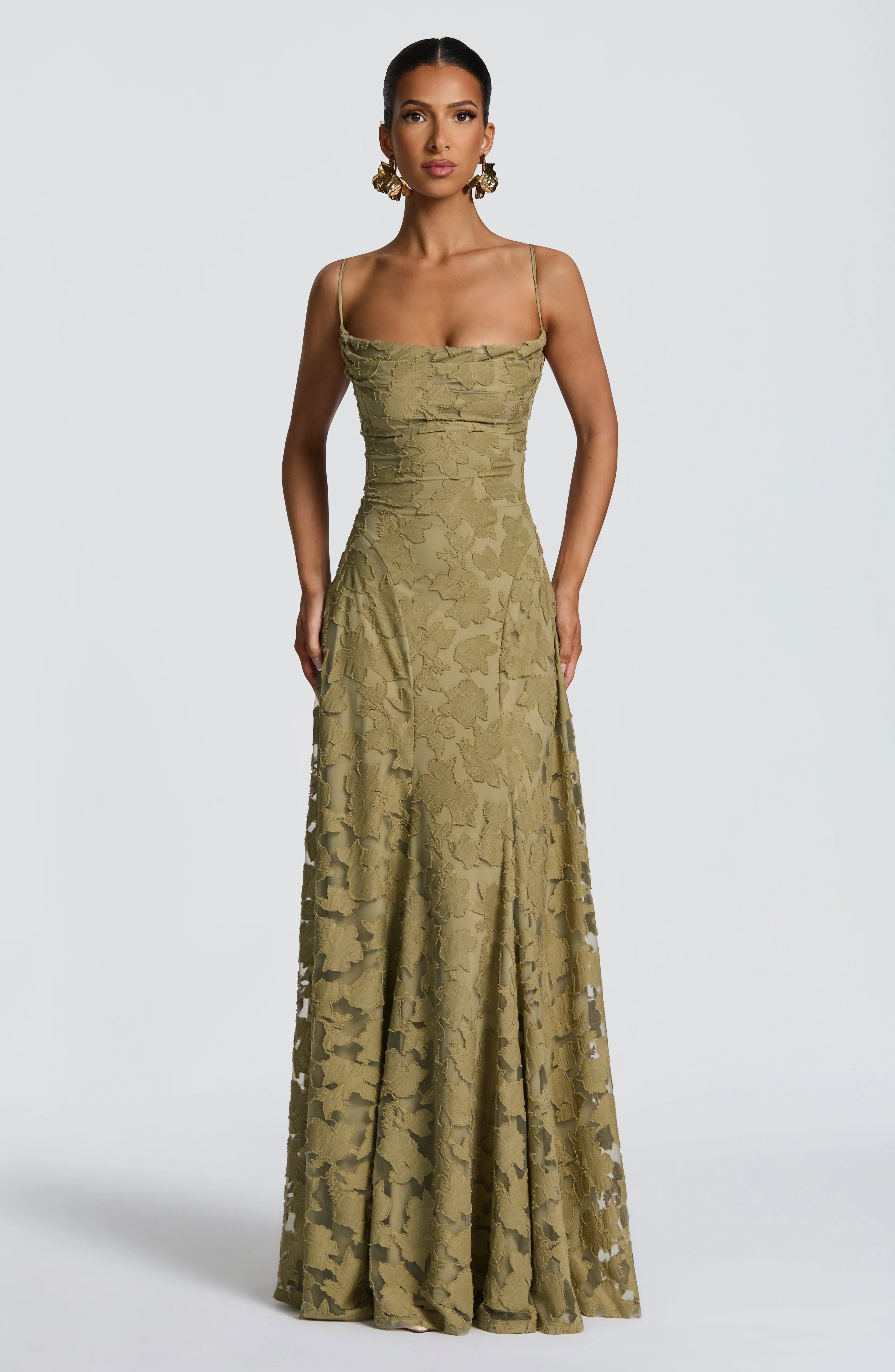 Women's Red Floral Lace Spaghetti Strap A-Line Maxi Evening Dress Wedding Guest