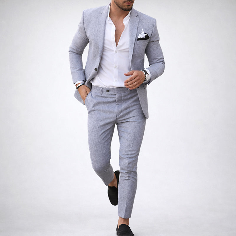 men's 2-piece linen blend notch lapel suit - gray color