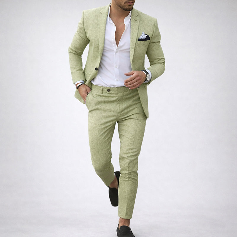 men's 2-piece linen blend notch lapel suit - full set view