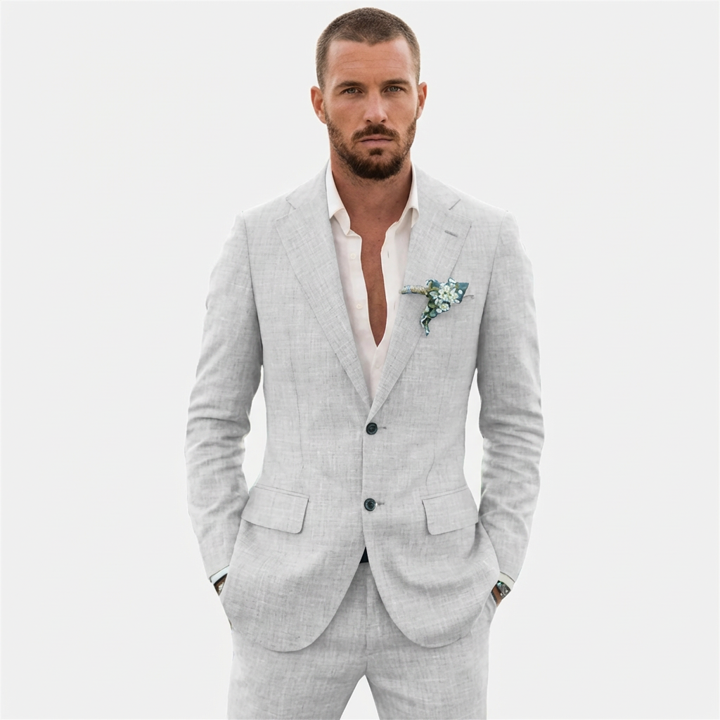 men's 2-piece linen slim fit suit - front view