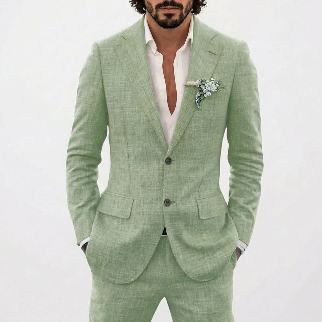 men's 2-piece linen slim fit suit - color option