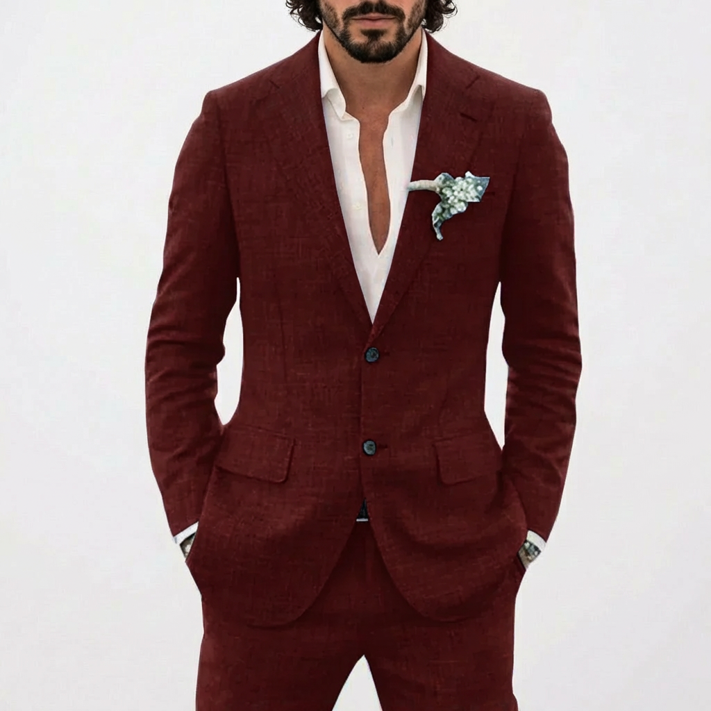 men's 2-piece linen slim fit suit - pants detail
