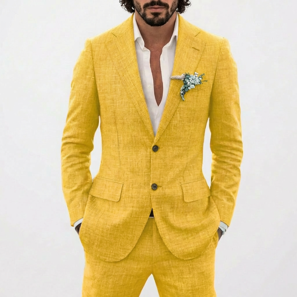 men's 2-piece linen slim fit suit - lapel detail