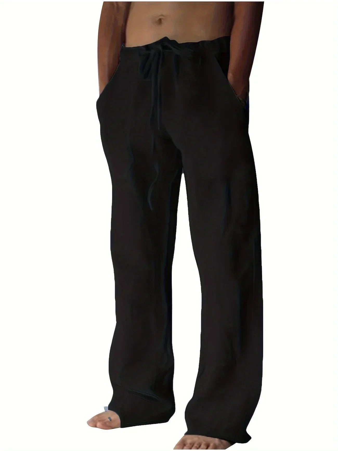 mens baggy linen pants | relaxed casual fit summer bottoms - detail view