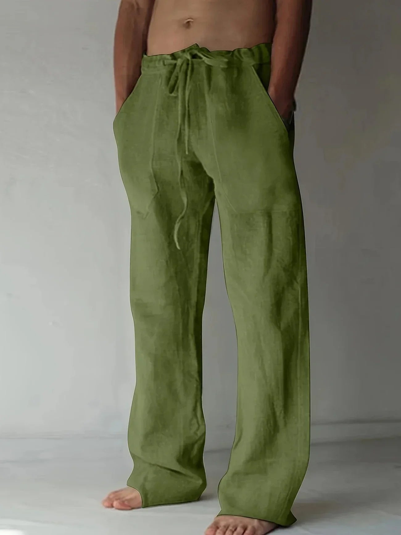 mens baggy linen pants | relaxed casual fit summer bottoms - side view