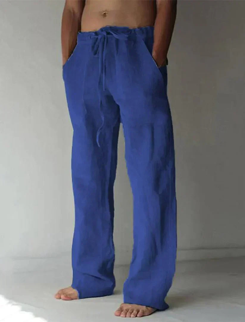 mens baggy linen pants | relaxed casual fit summer bottoms - worn view