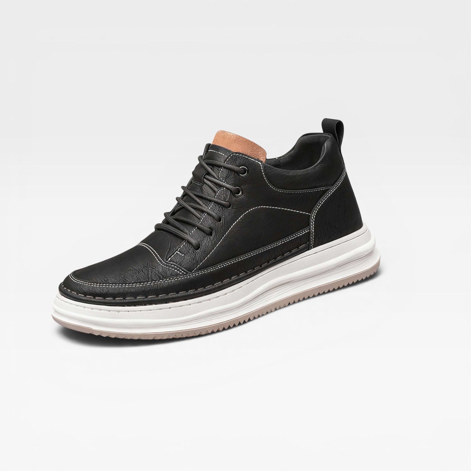 Men's burnished leather trainers side profile view