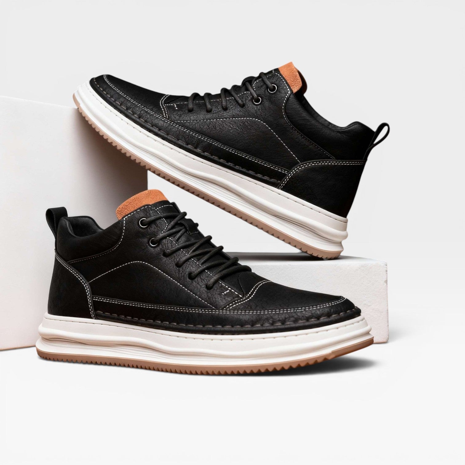 Men's burnished leather lace-up trainers smart casual view