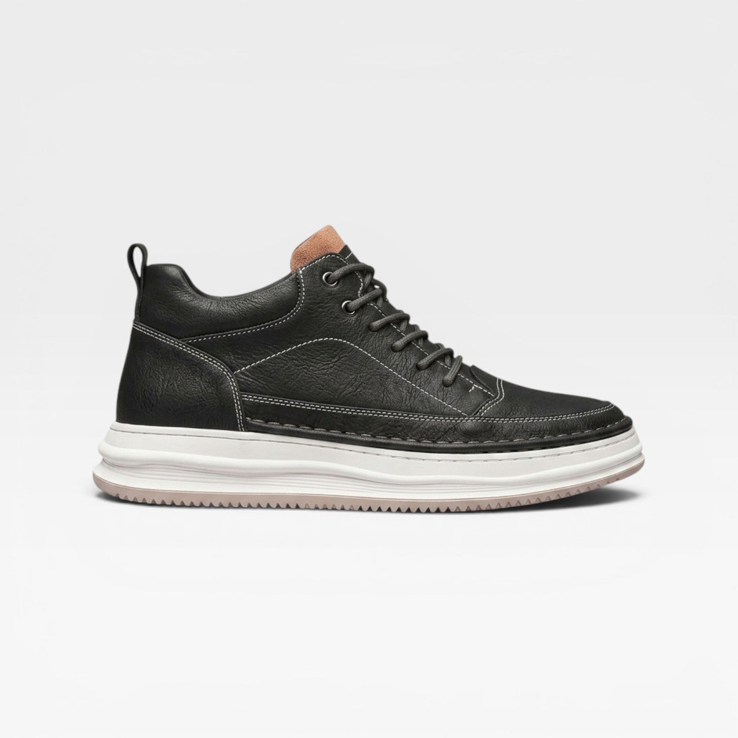 Men's burnished leather lace-up trainers - black