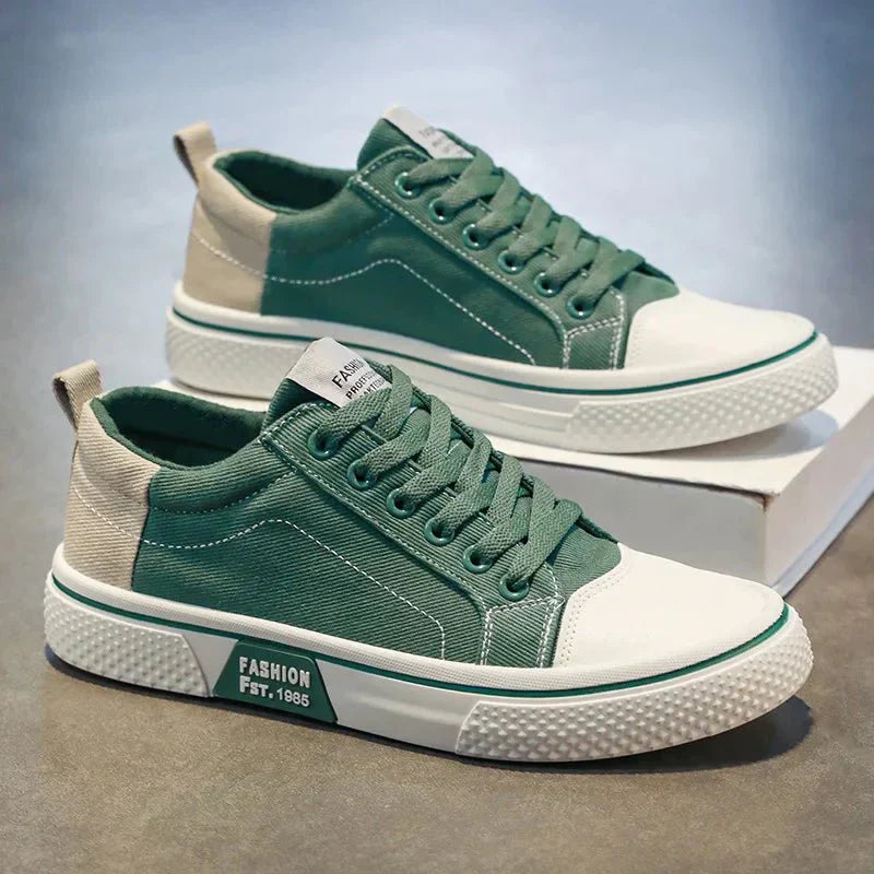 Men's lace-up canvas casual sneakers - Beige color view