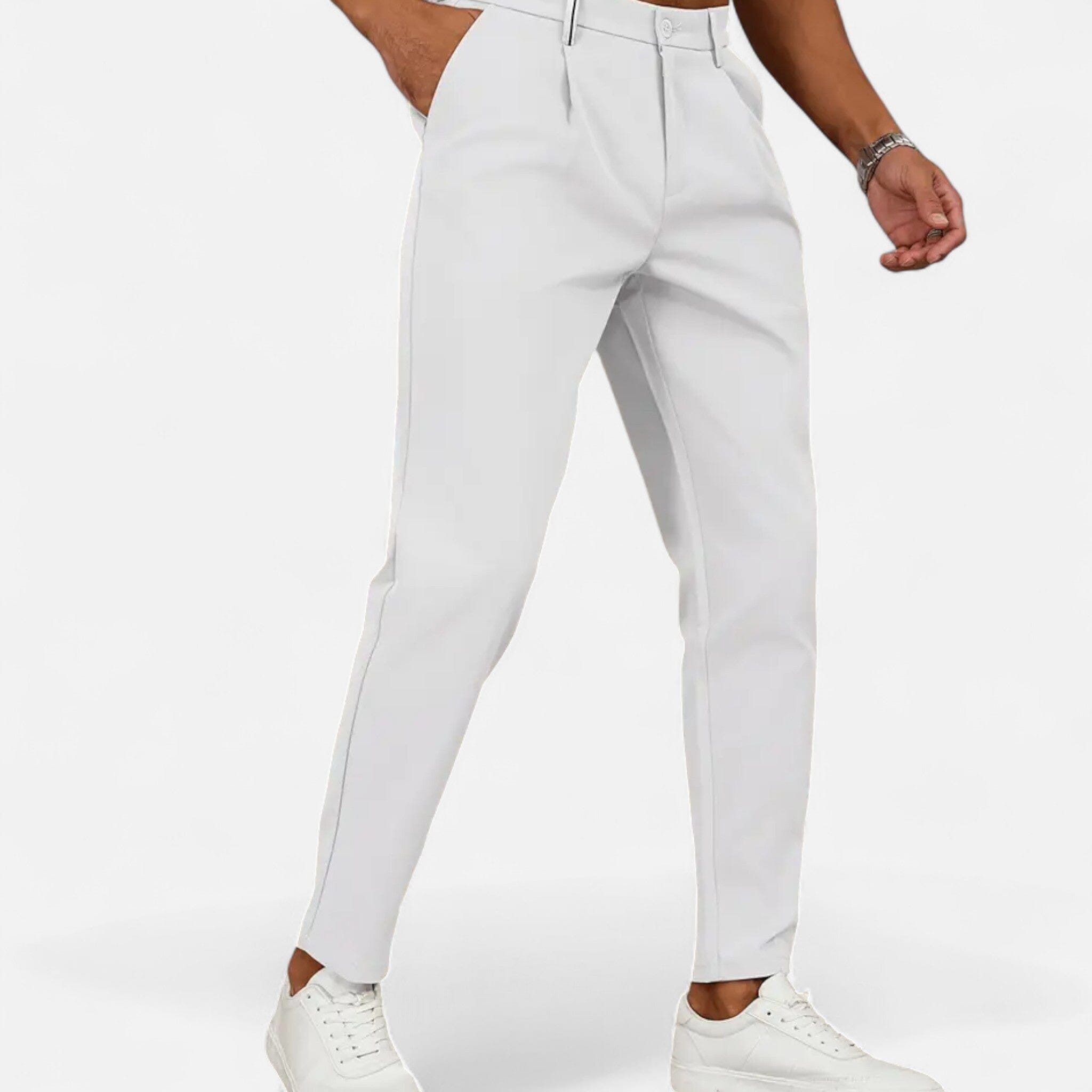 mens classic pleated business trousers | smart formal dress pants - back view